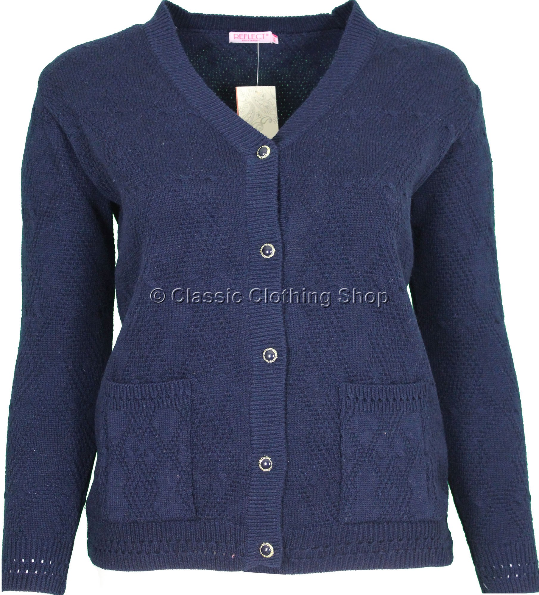 Navy V Neck Cable Cardigan