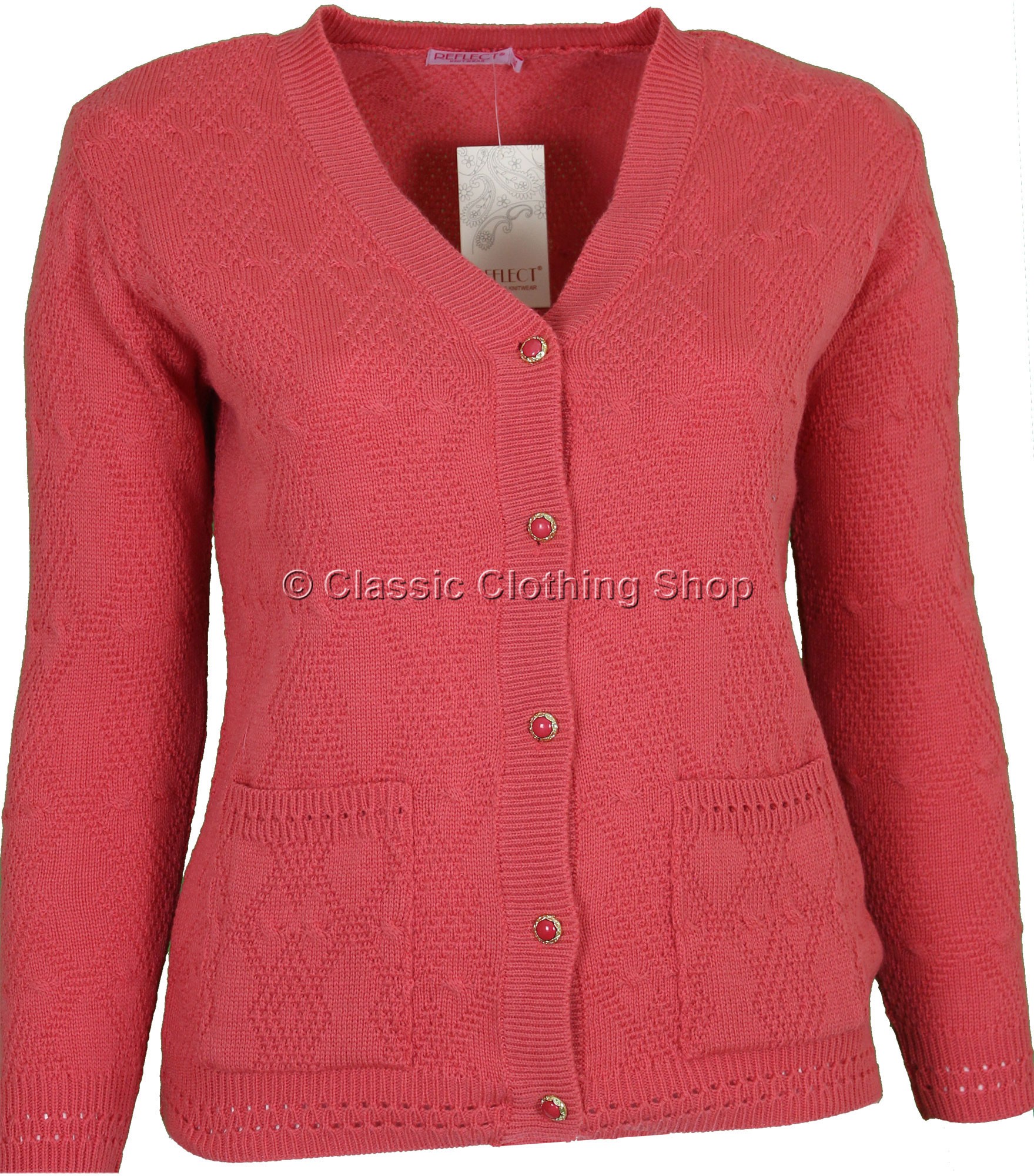 Coral V Neck Cable Cardigan
