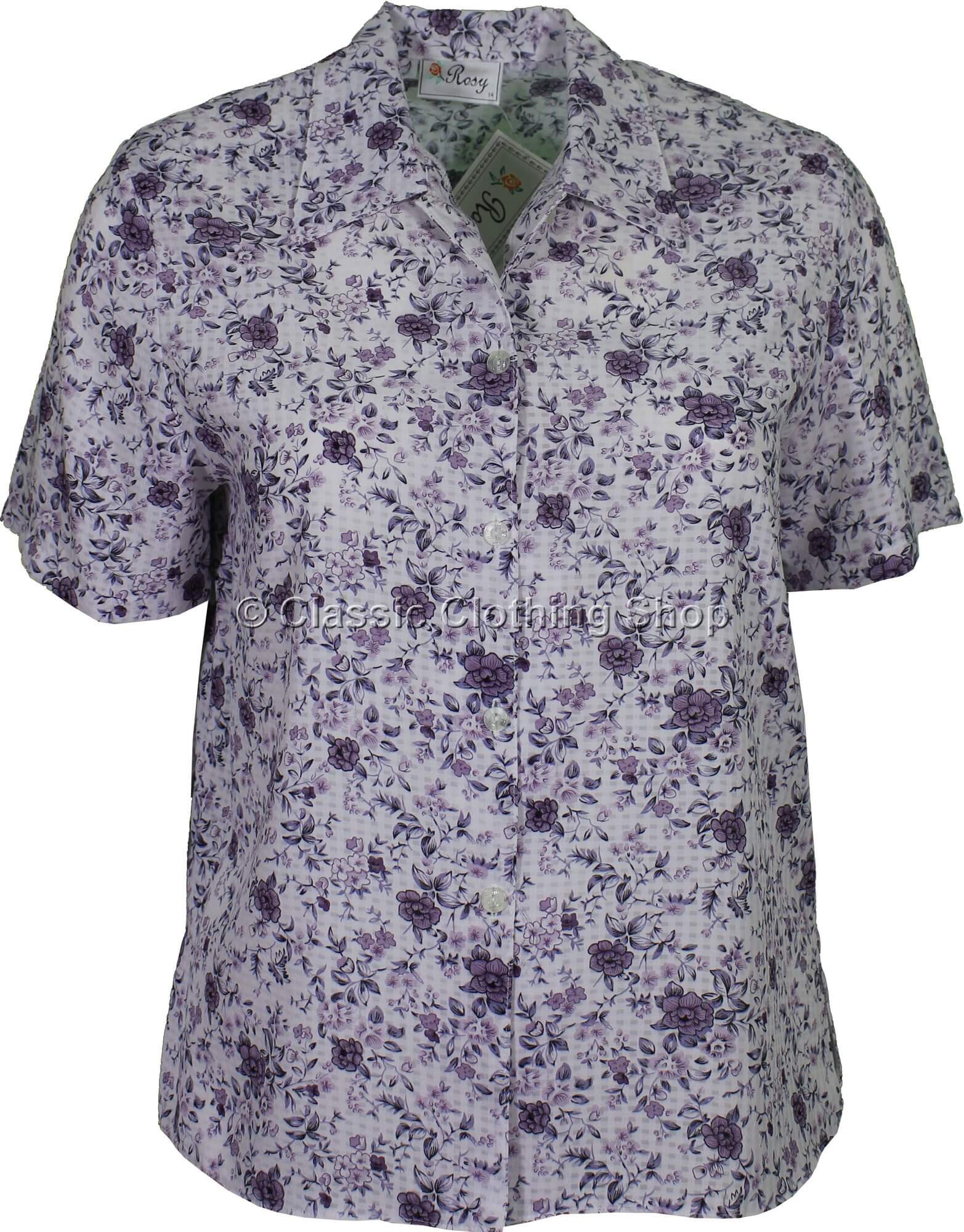 Lavender Floral Print Short Sleeve Blouse