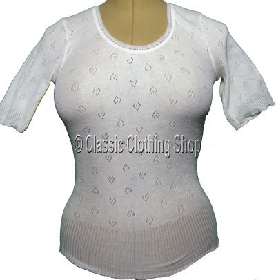 Ladies White Snowdrop/Swan Mills Short Sleeve Thermal Vest